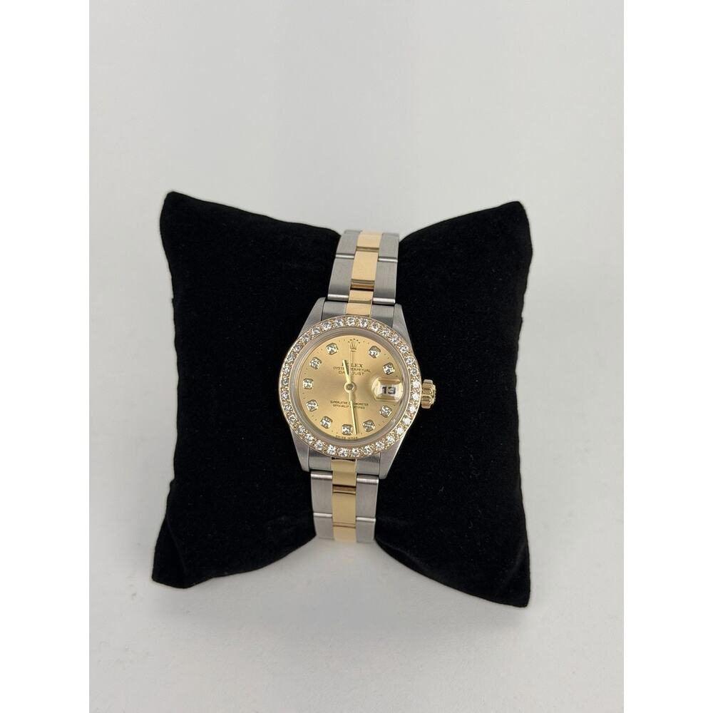 Rolex 69173 Ladies Datejust 18k Gold 26mm Diamond Dial with Custom Diamond Bezel - Picture 2 of 13